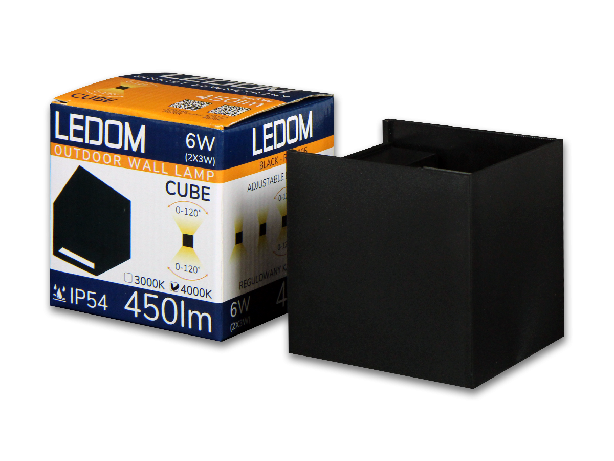 Buitenwandlamp LED 2x3W 4000K IP54 zwart CUBE LITE