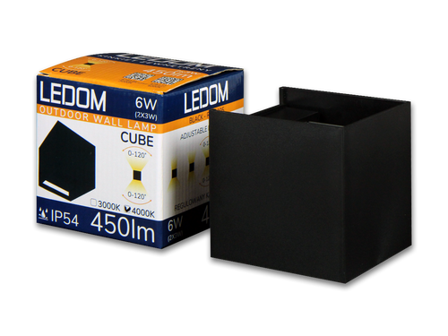 Buitenwandlamp LED 2x3W 4000K IP54 zwart CUBE LITE