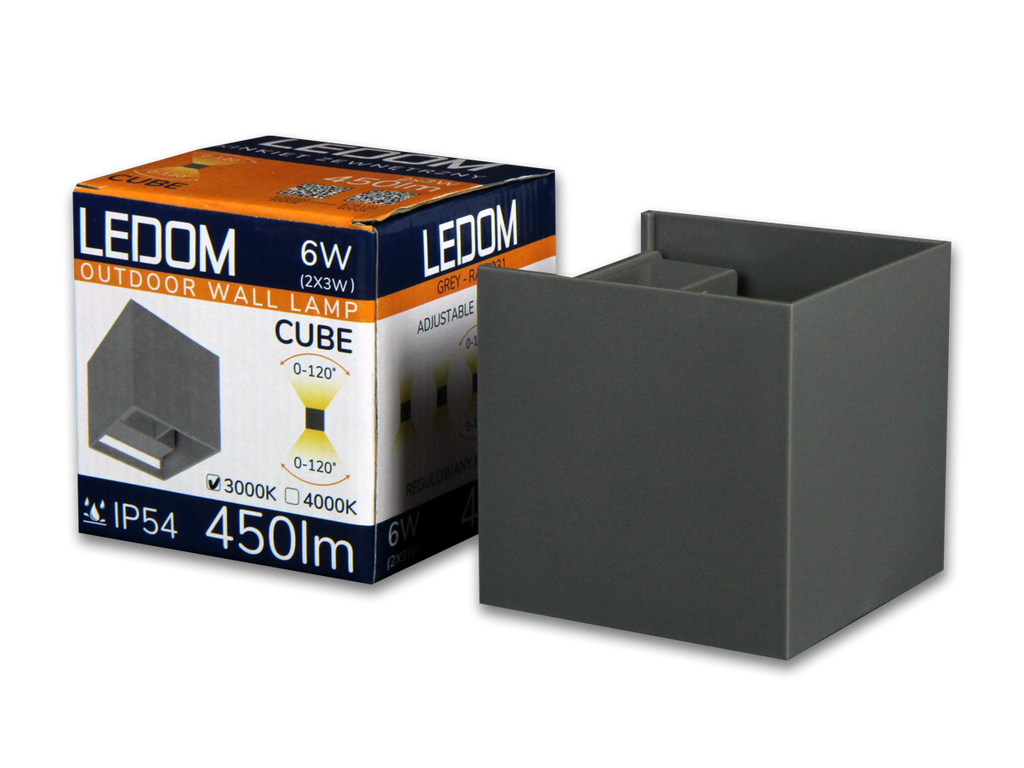 Buitenwandlamp LED 2x3W 4000K IP54 grijs CUBE LITE