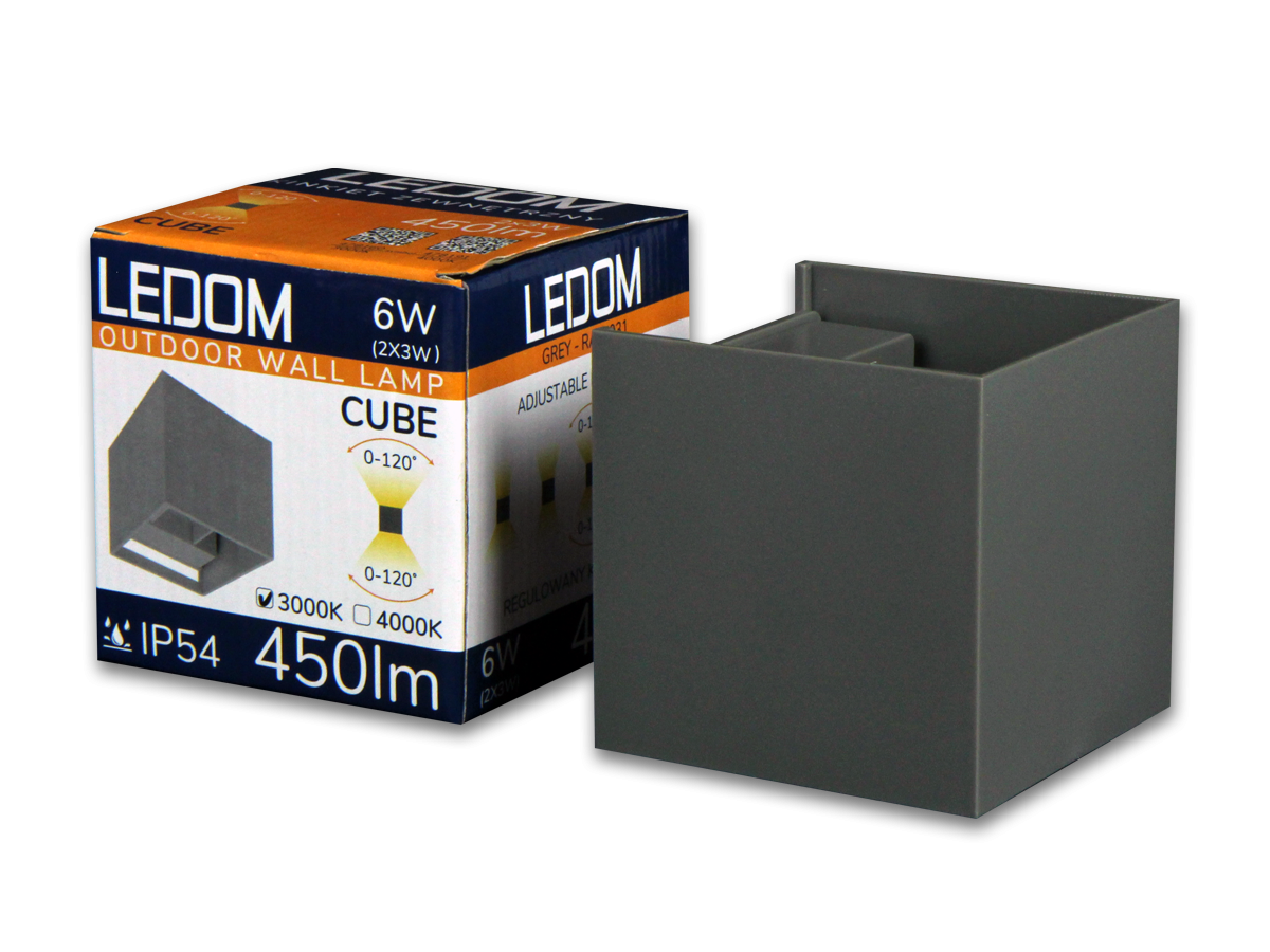 Buitenwandlamp LED 2x3W 4000K IP54 grijs CUBE LITE