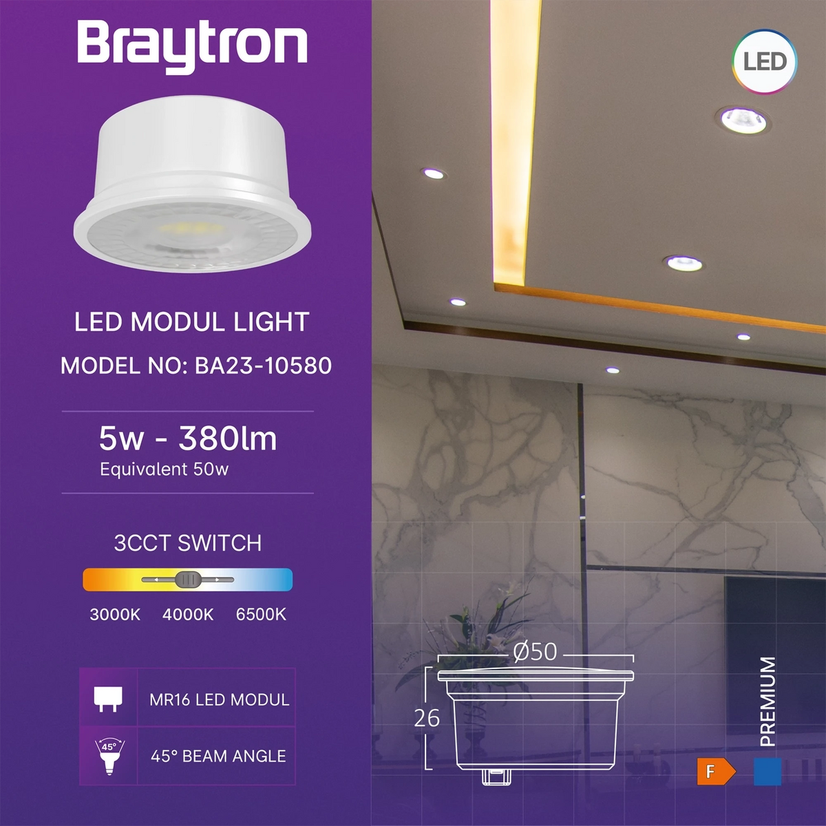 Braytron Premium LED Module 5W 3IN1 45D