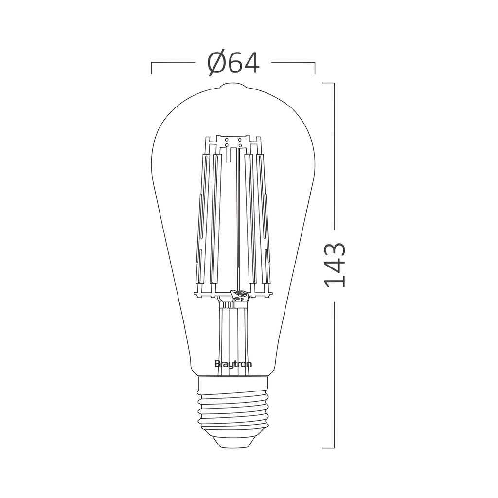 Braytron Advance LED Lamp 7W E27 3000K Transparant ST64