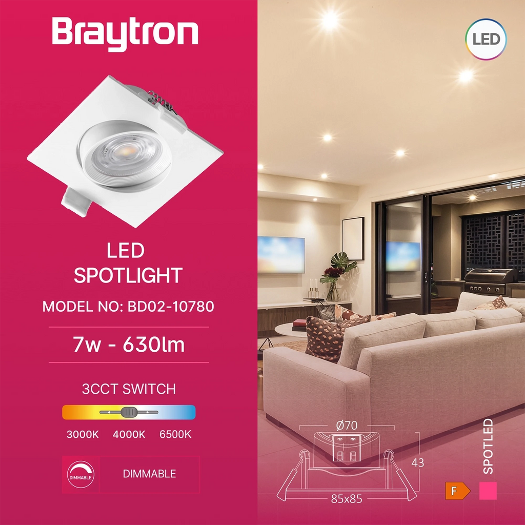 Braytron Spotled G3 LED Spot 7W Wit SQR 3IN1