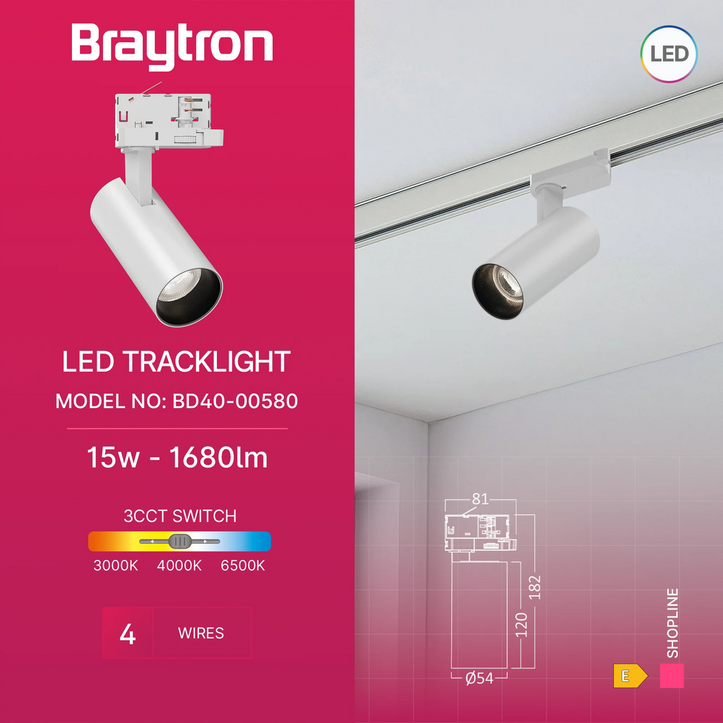 Braytron Shopline Railspot 15W Wit P15 4WRS 3IN1