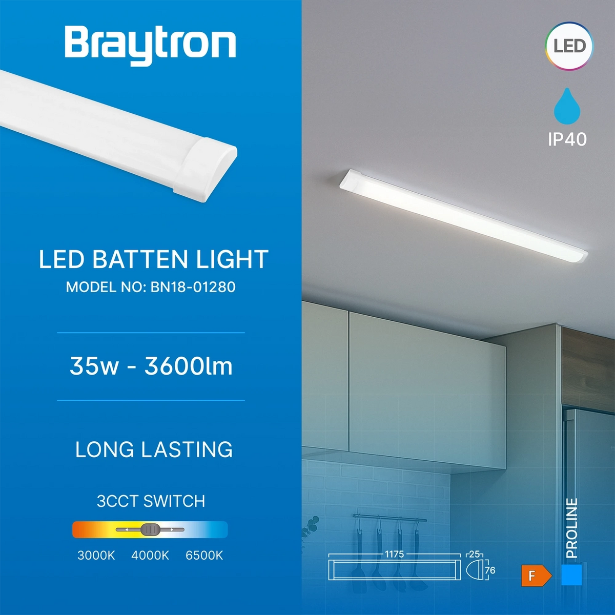 Braytron Proline LED Wandlamp 35W PS 1.2MT PLS 3IN1