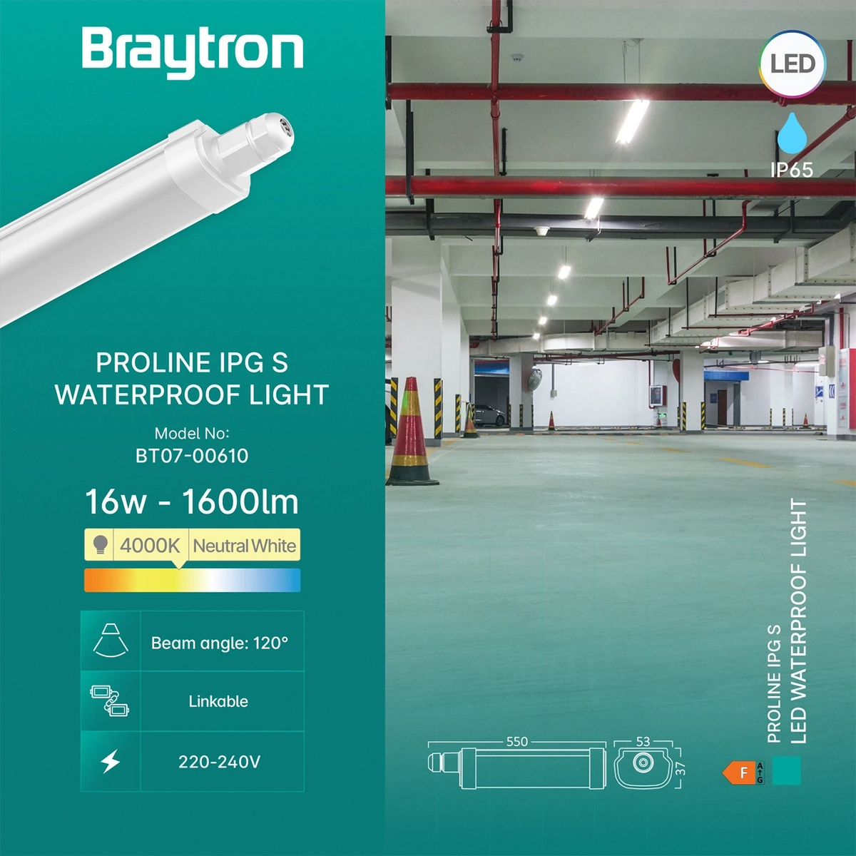 Braytron Proline Waterdichte Armatuur 16W 4000K IP65 IPG S