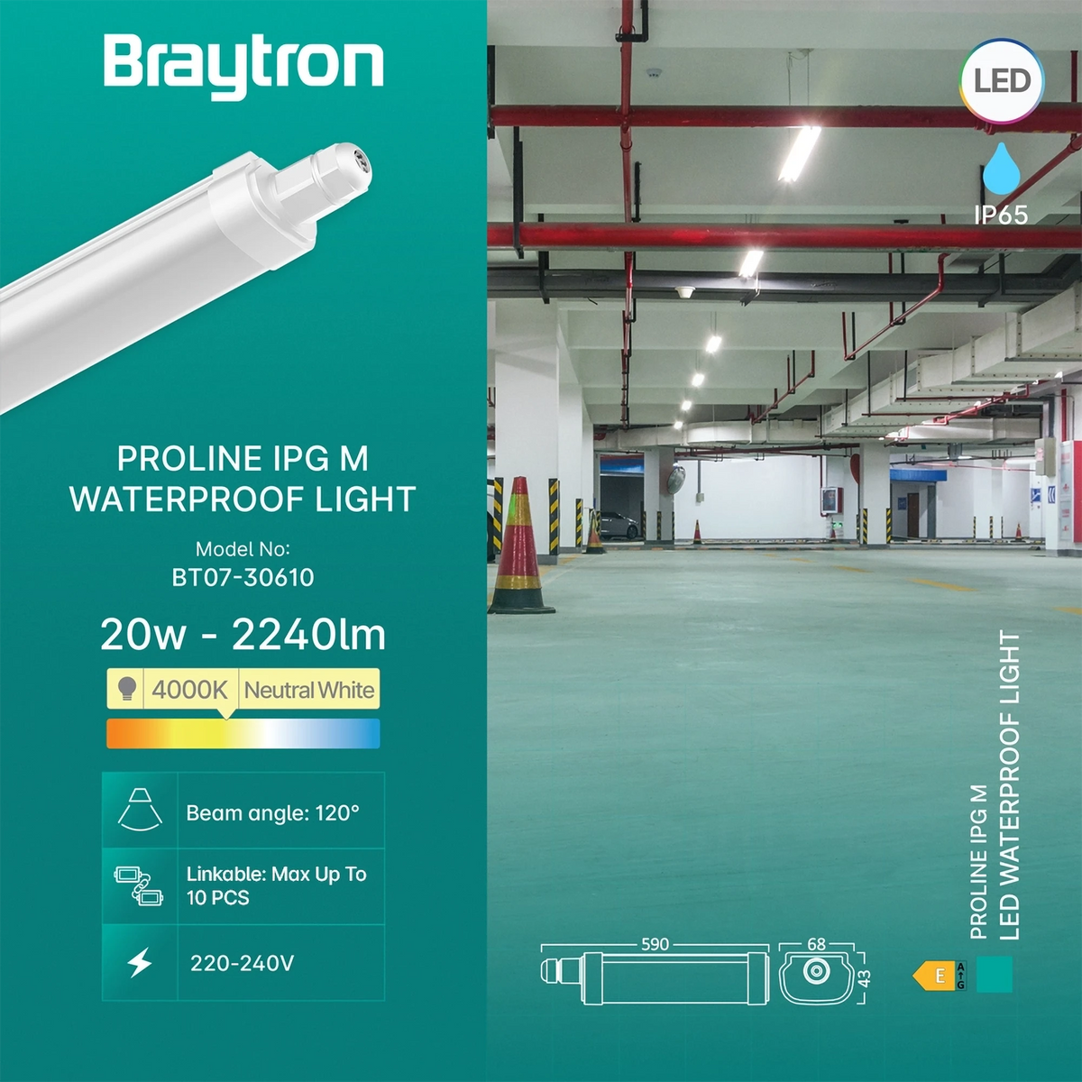 Braytron Proline Waterdichte Armatuur 20W 4000K IP65 IPG M
