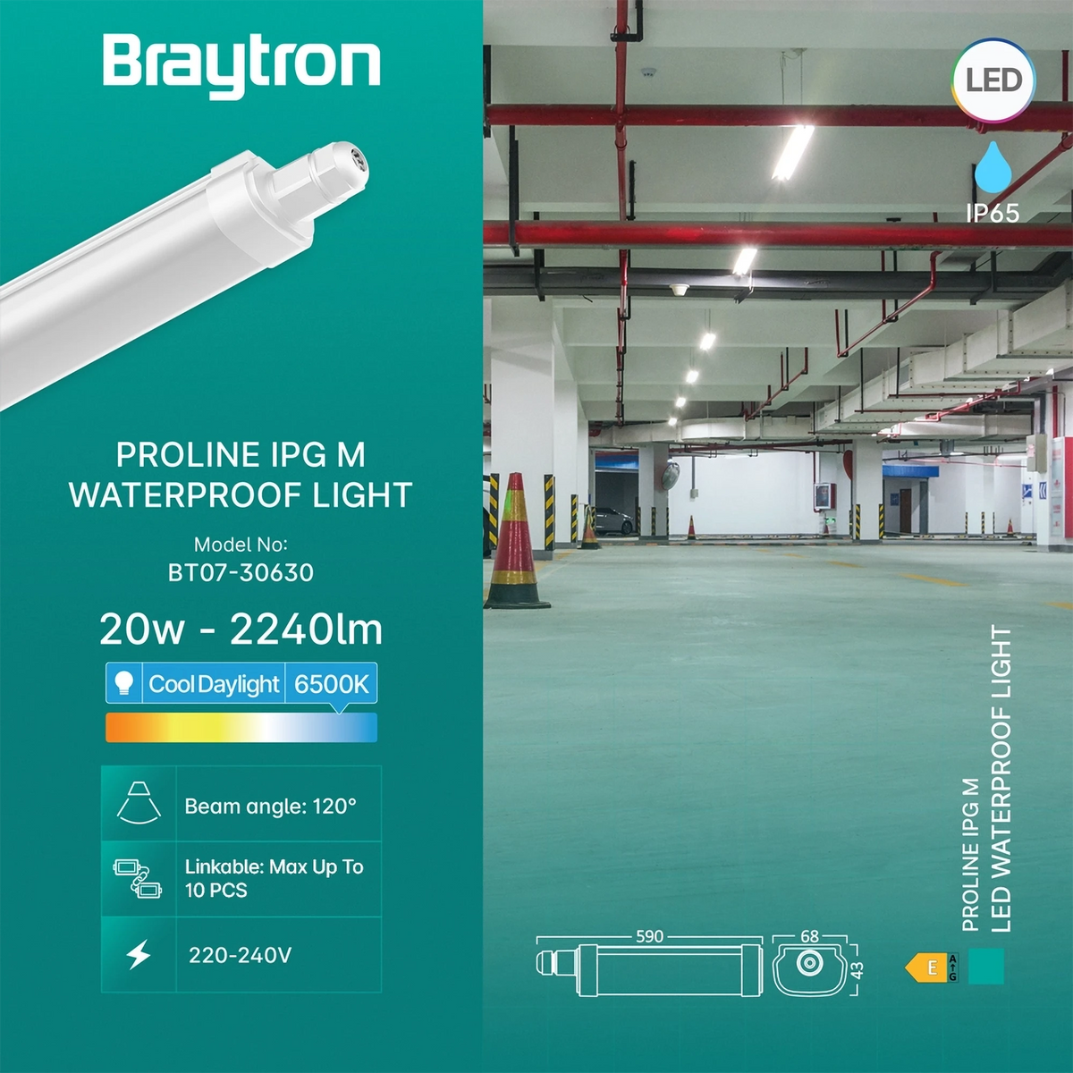 Braytron Proline Waterdichte Armatuur 20W 6500K IP65 IPG M