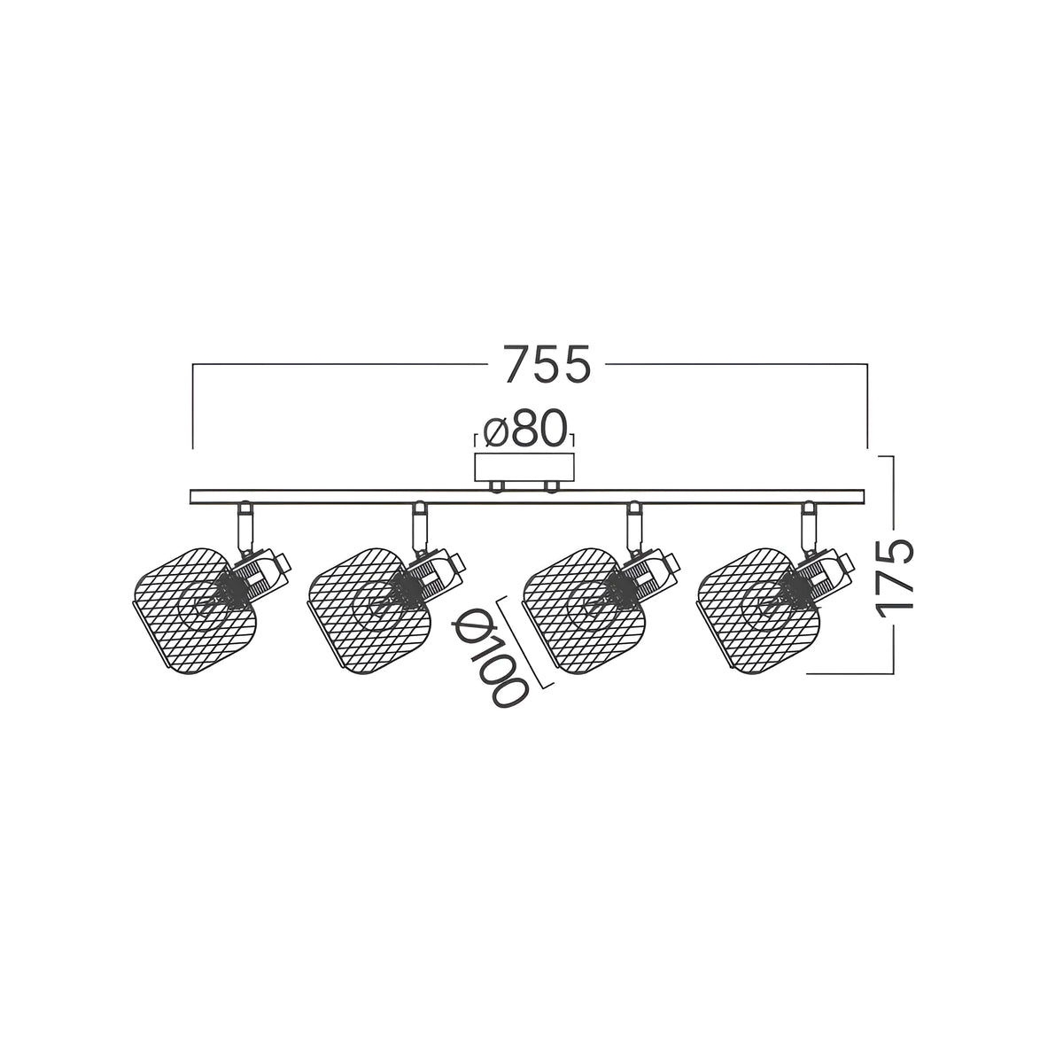 Braytron W001C Plafondlamp 4H 4xE14 WDN