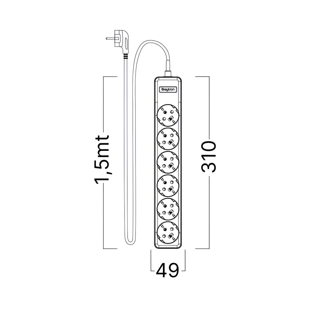 Braytron Xline Verlengsnoer met stekkerdoos 6WAY EU 3x1,5mm2 1,5M