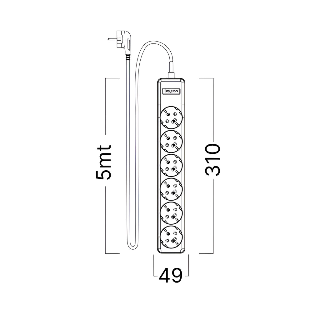 Braytron Xline Verlengsnoer met stekkerdoos 6WAY EU 3x1,5mm2 5M