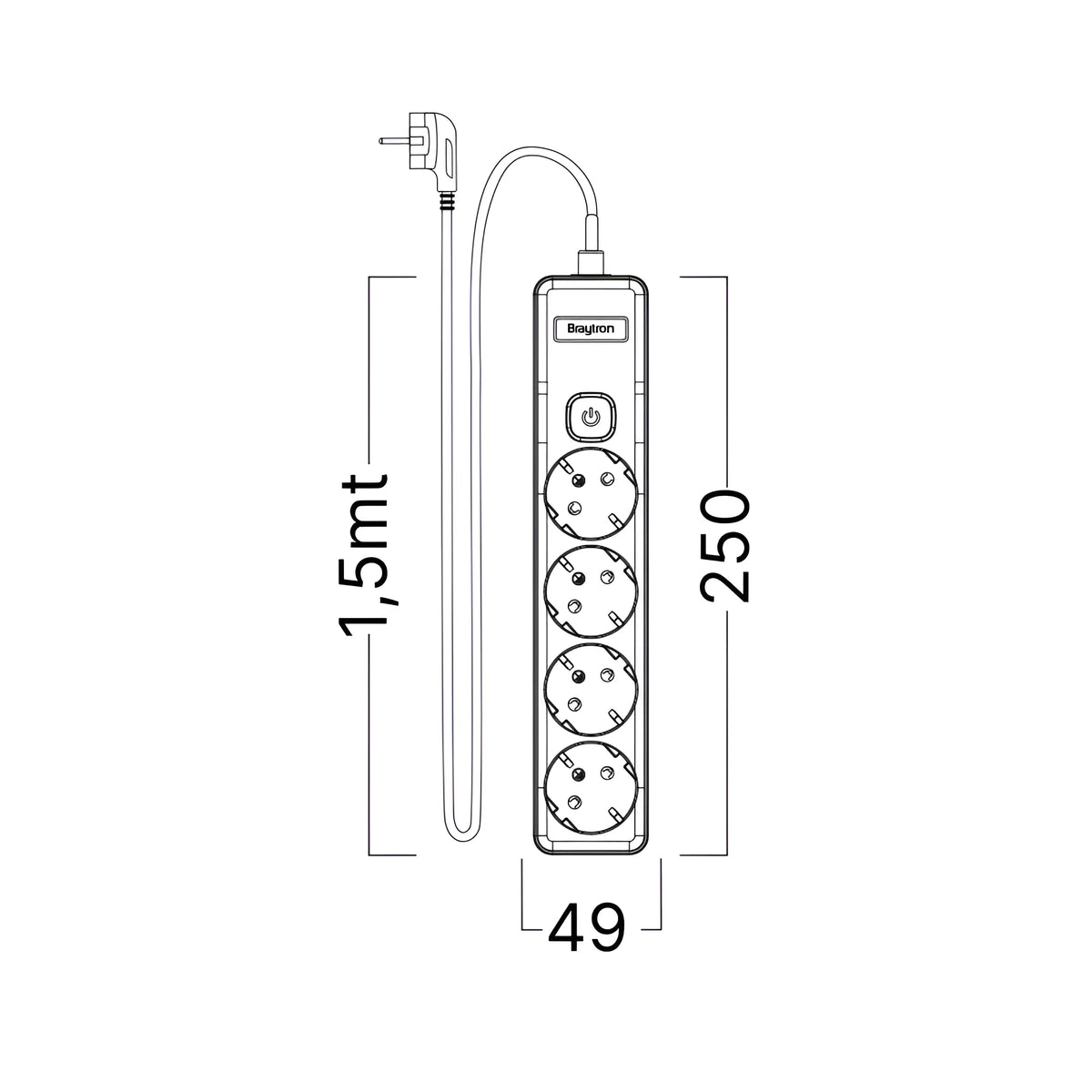 Braytron Xline Verlengsnoer met stekkerdoos 4WAY EU SWC 3x1,5mm2 1,5M