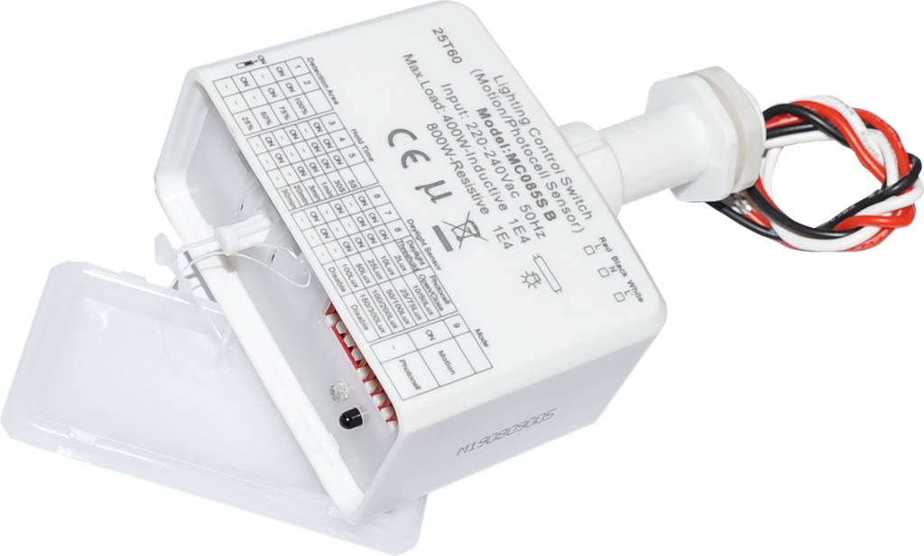 MERRYTEK magnetron bewegings-/schemersensor 6m voor spots 400/800W AAN/UIT Quick Plug