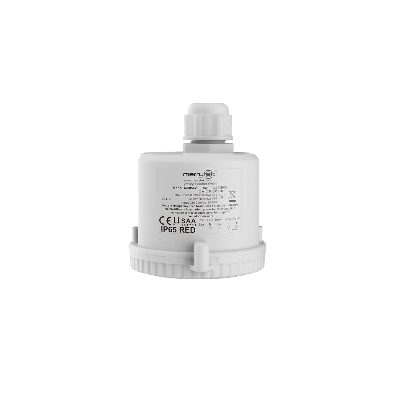 MERRYTEK microgolf bewegingssensor 15m onder RC3 400/800W ON/OFF 3-staps DIM 1-10V IP65