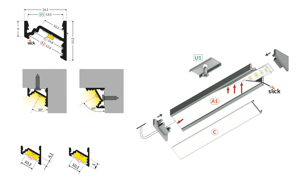 CORNER10.V2 A1C/U1 2000 zwart profiel