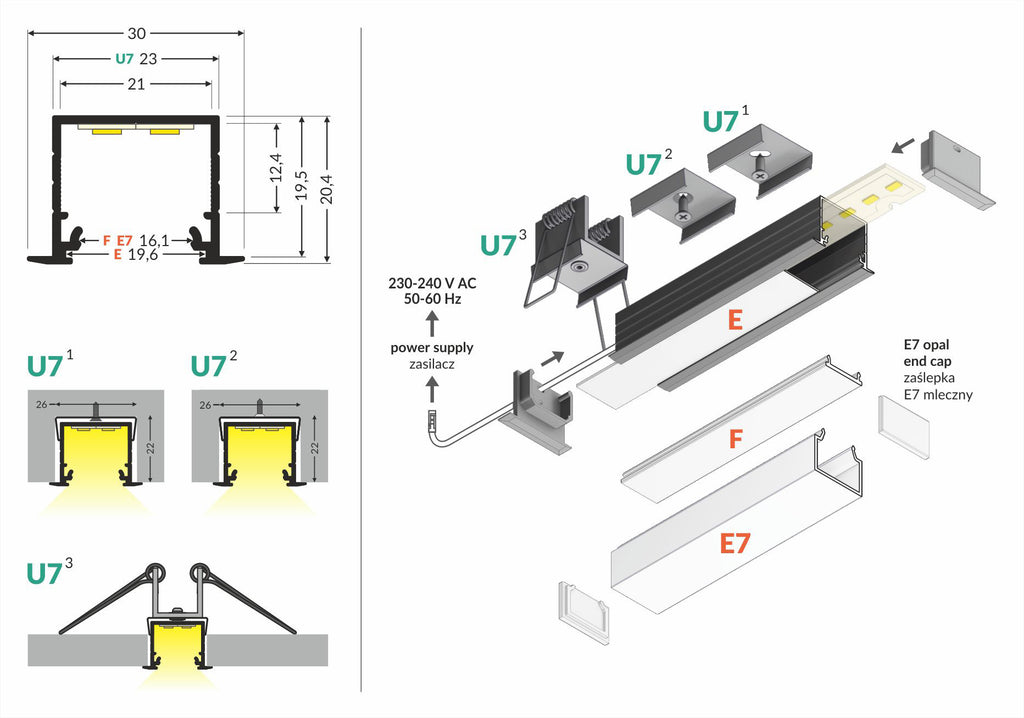 LINEA-IN20 profiel EF/U7 2000 alu. sur.