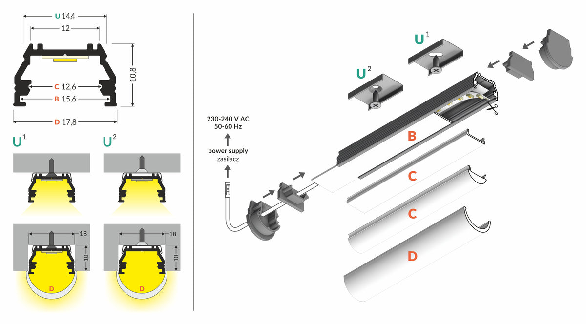 Profiel UNI12 BCD/U 2000 alu. sur.